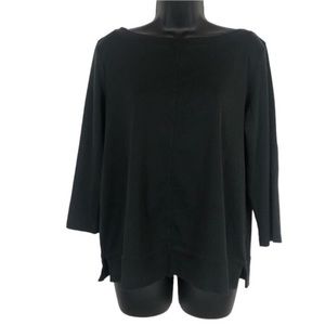 J. JILL Women Medium Black Tunic Bateau or Boat Neck 100% Pima Cotton 3/4 sleeve